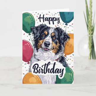 オーストラリアの羊飼い犬と風船誕生日 カード