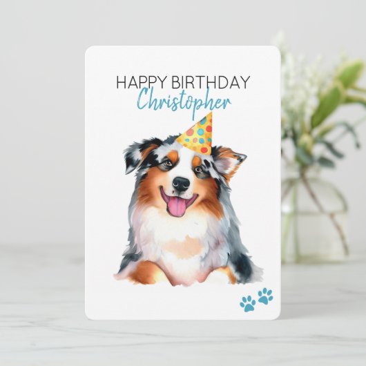 オーストラリアの羊飼い犬のパーソナライズハッピーバースデー カード (スタンド正面)