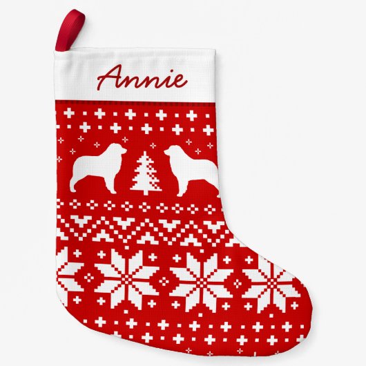 オーストラリアの羊飼い犬はかわいいパターンのシルエットを描きます スモールクリスマスストッキング (正面)