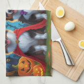 オーストラリアの羊飼い犬カボチャおもしろいハロウィン キッチンタオル (四つ折り)