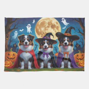 オーストラリアの羊飼い犬カボチャおもしろいハロウィン キッチンタオル