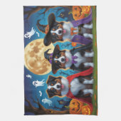 オーストラリアの羊飼い犬カボチャおもしろいハロウィン キッチンタオル (縦)