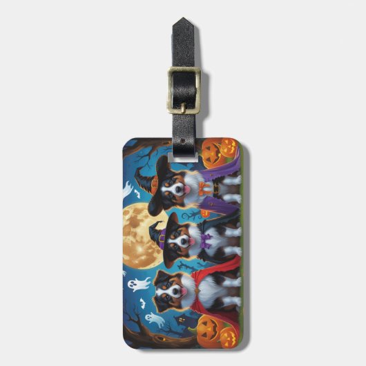 オーストラリアの羊飼い犬カボチャおもしろいハロウィン ラゲッジタグ (正面縦)