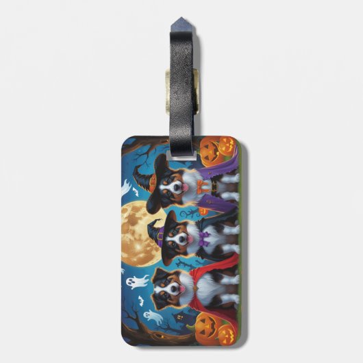 オーストラリアの羊飼い犬カボチャおもしろいハロウィン ラゲッジタグ (裏面縦)