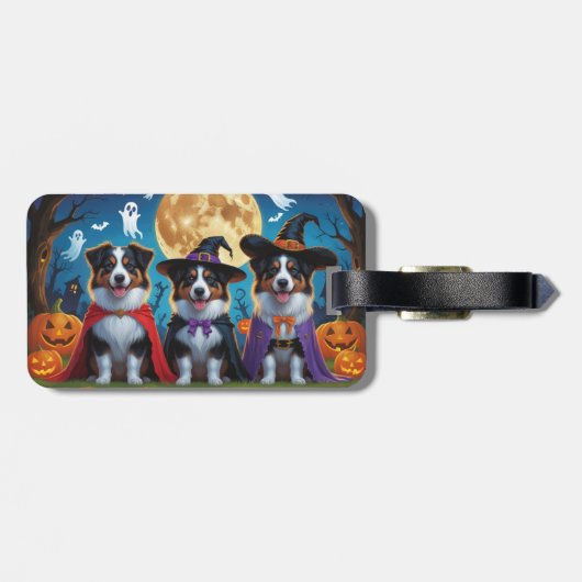 オーストラリアの羊飼い犬カボチャおもしろいハロウィン ラゲッジタグ (裏面横)