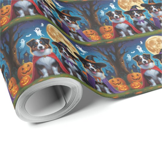 オーストラリアの羊飼い犬カボチャおもしろいハロウィン ラッピングペーパー (ロールコーナー)