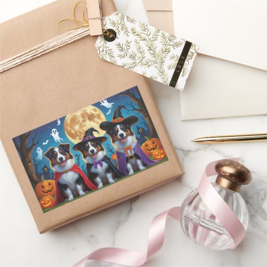 オーストラリアの羊飼い犬カボチャおもしろいハロウィン 長方形シール (ギフト)