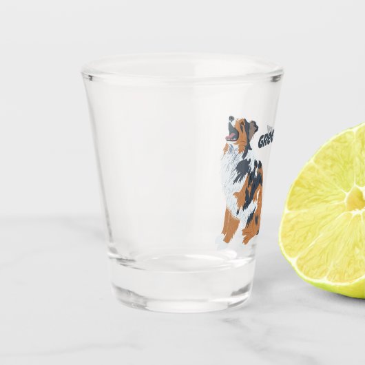 オーストラリアの羊飼い犬パーソナライズされた ショットグラス (左)
