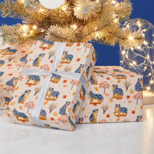 オーストラリアの羊飼い紅葉の茂みのパターン ラッピングペーパー (クリスマス)