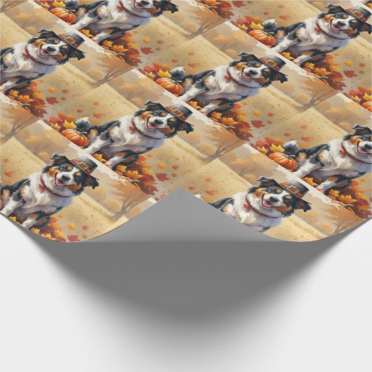 オーストラリアの羊飼い紅葉感謝祭アート ラッピングペーパー (角)