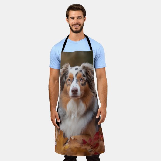オーストラリアの羊飼い紅葉秋インスパイア エプロン (着用した状態)