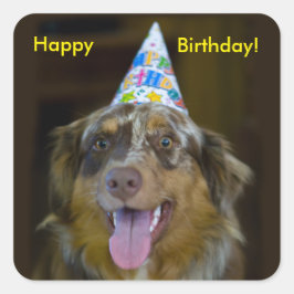 オーストラリアの羊飼い誕生日パーティードッグ スクエアシール