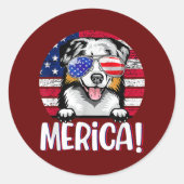 オーストラリアの羊飼い7月4日アメリカ国旗の犬 ラウンドシール (正面)