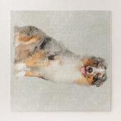 オーストラリアの羊飼い- Merleの青い水彩画 ジグソーパズル (横)