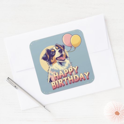 オーストラリアの羊飼カラフルい犬 スクエアシール (封筒)