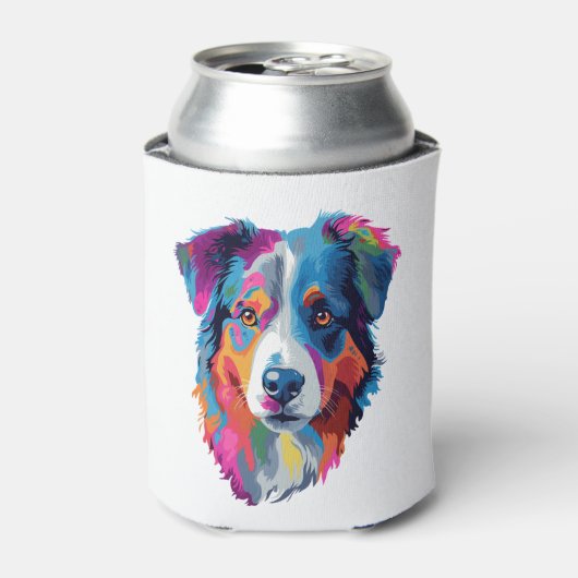 オーストラリアの羊飼カラフルい犬 缶クーラー (缶正面)