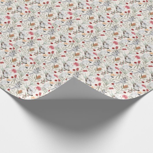 オーストラリアの花の模様コアラスポッサムコカトオ ラッピングペーパー (角)