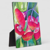 オーストラリアの赤い花のユーカリの実の水彩画アート フォトプラーク (側面)