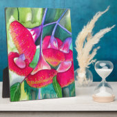 オーストラリアの赤い花のユーカリの実の水彩画アート フォトプラーク (側面)