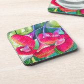 オーストラリアの赤い花をつけたグムナッツ水彩画 コースター (左側)