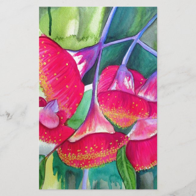 オーストラリアの赤い開花ガムナッツの水彩画 (正面)