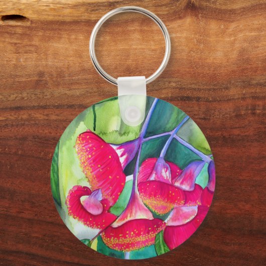 オーストラリアの赤い開花ガムナッツの水彩画 キーホルダー (正面)