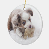 オーストラリアの赤いmerleの子犬 セラミックオーナメント (左)