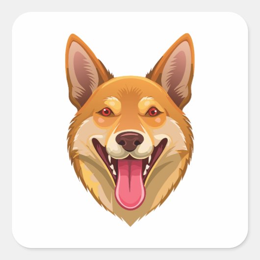 オーストラリアの野犬ディンゴの頭 スクエアシール (正面)