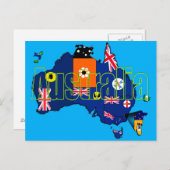 オーストラリアの領土と州旗の地図 ポストカード (正面/裏面)