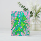 オーストラリアの鳥の花、熱帯フローラグリーンピンク ポストカード (スタンド正面)