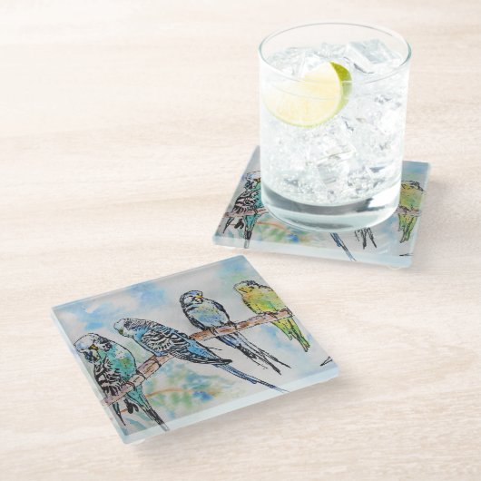 オーストラリアの鳥バギー水の色アートキーリング ガラスコースター (アングル)