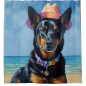 オーストラリアのKelpieオンビーチ、愛犬家の夏の贈り物 シャワーカーテン (正面)