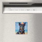 オーストラリアのKelpieオンビーチ、愛犬家の夏の贈り物 マグネット (インサイチュ (食洗機))