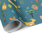 オーストラリアをテーマにしたパターンティール（緑がかった色）ブルー ラッピングペーパー (ロールコーナー)