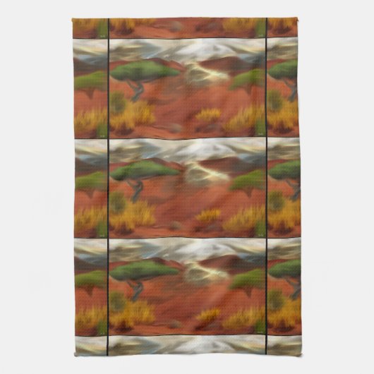 オーストラリアアウトバックドーン抽象芸術アート キッチンタオル (縦)