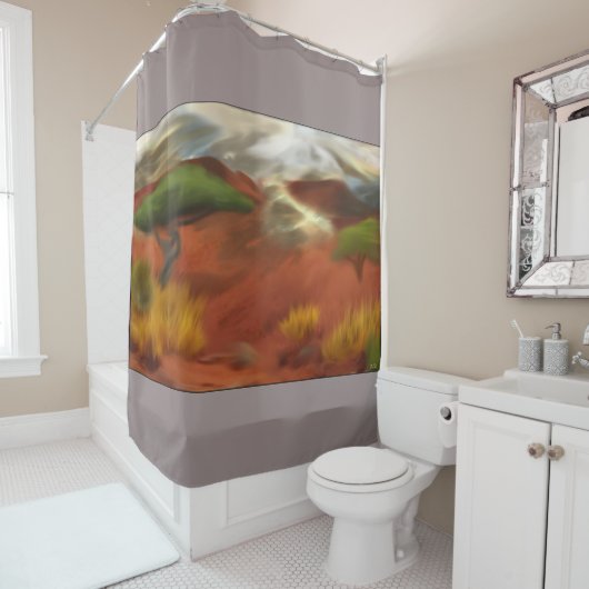 オーストラリアアウトバックドーン抽象芸術アート シャワーカーテン (インサイチュ)