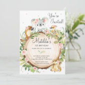 オーストラリアアニマルズコアラピンクフローラガール誕生日 招待状 (スタンド正面)