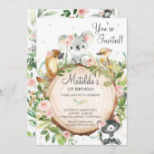 オーストラリアアニマルズコアラフローラガール誕生日  招待状 (正面/裏面)