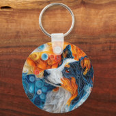 オーストラリアカラフルシェパードドッグポートレート キーホルダー (正面)