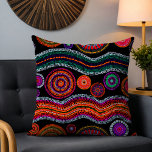 オーストラリアカラフルモダンのドットアートトライバルパターン クッション<br><div class="desc">黒地モダン地#tribal #australian #australia #throwpillows #pillows #homedecor #decor #home #interiors #style #cushionsで色彩の鮮やか、鮮やかなオレンジ、紫、緑、ターコイズおよび白のカラフルの部族ドットパターンを特徴とするデザイン</div>