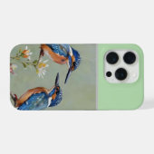 オーストラリアカワセミの鳥と花の油絵, iPhoneケース (裏面横)