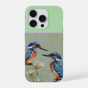 オーストラリアカワセミの鳥と花の油絵, iPhone 15 PROケース
