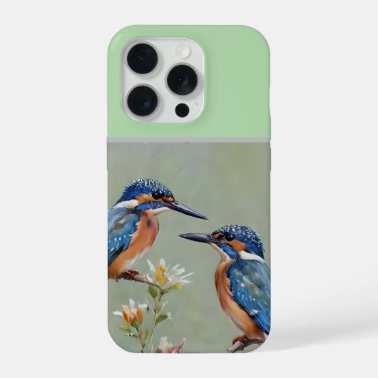 オーストラリアカワセミの鳥と花の油絵, iPhoneケース (裏面)