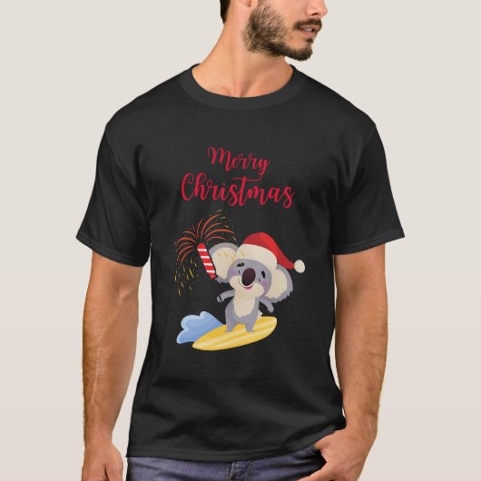 オーストラリアクリスマスキュートコアラサーフィンデザイン Tシャツ (正面)