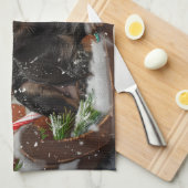 オーストラリアケルパイドッグクリスマスフェスティバル キッチンタオル (四つ折り)