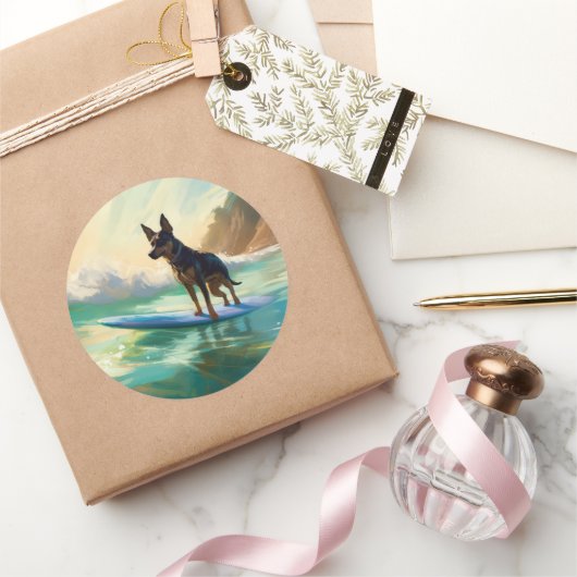 オーストラリアケルピービーチ絵を描サーフィン ラウンドシール (ギフト)