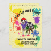 オーストラリアシェパードドッグおもしろいアート誕生日 招待状 (正面/裏面)