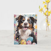 オーストラリアシェパードハッピーイースター カード (黄色い花)