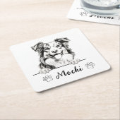 オーストラリアシェパードハンドスケッチ パーソナライズされた スクエアペーパーコースター (アングル)