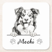 オーストラリアシェパードハンドスケッチ パーソナライズされた スクエアペーパーコースター (正面)